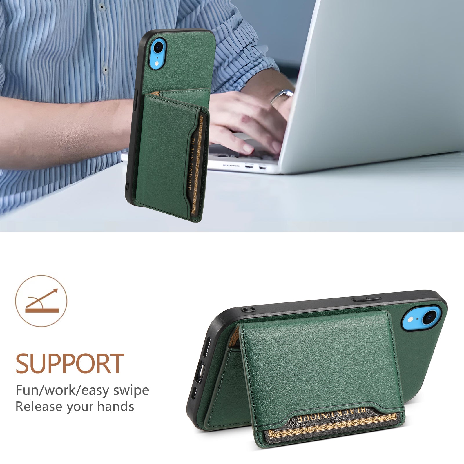 For iPhone XR Case Kickstand Calf Texture PU Leather Coating Phone Cover For iPhone XR Case Kickstand Calf Texture PU Leather Coating Phone Cover